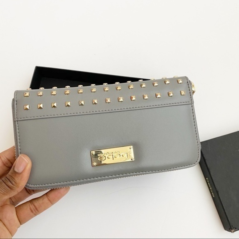 NWT Bebe gray studded wallet